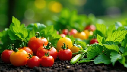 colorful vegetable patch in a garden, harvest, greenery, plants
