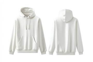 Wall Mural - Stylish blank white hoodie displayed from front and back views for fashion design 