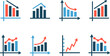 © Tally 18 - Bar chart icons.Growing chart with arrow.Business graph  icons.Statistic charts diagrams with down or up arrows. Vertical bar chart with different heights.Data analytics vector icons.