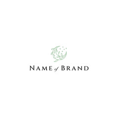 Wall Mural - crescent moon line art style logo with leaves and stars elements