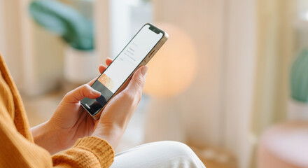 A woman is holding a cell phone in her hand