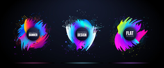 Wall Mural - vector illustration. bright color dynamic backgrounds set. modern art graphic. ink brush stroke fram