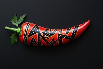 Canvas Print - Decorative red chili pepper with black and gold patterns