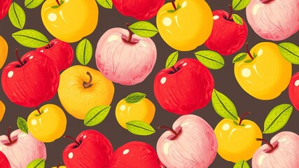 Wall Mural - Vibrant and Seamless Vector Pattern of Fresh Apples with Lush Green Leaves Creating a Wholesome Design