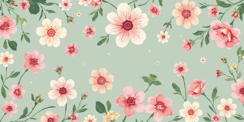  Vibrant Floral Wallpaper Featuring Lush Pink Blossoms Amidst Green Leaves Creating a Fresh Atmosphere