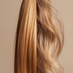 Poster - Comparison of healthy smooth hair and brittle damaged hair illustrating the effects of hair care practices. Generative AI