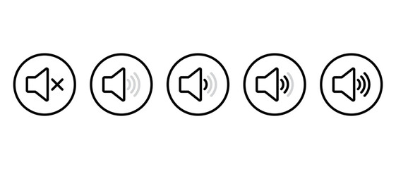 Sound volume level outline icon on circle line