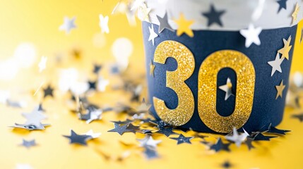 Wall Mural - 30th Birthday Party  Gold Glitter Number  Stars  Confetti