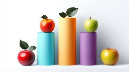 Aufkleber - A row of apples are displayed on three different colored pedestals