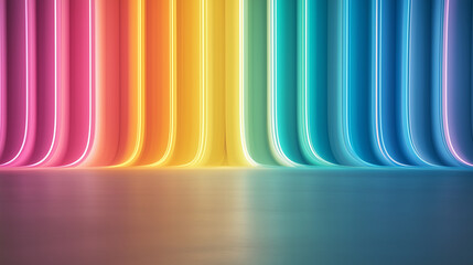 A vibrant abstract background featuring rainbow neon lights, creating a dynamic and futuristic glow. Perfect for modern designs, digital art, and creative projects.