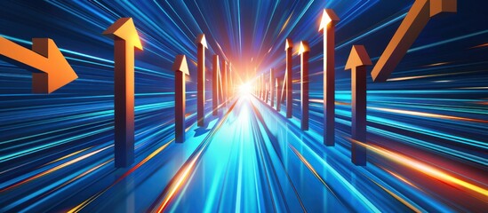 Wall Mural - abstract 3d arrows in a bright, fast-moving light tunnel, symbolizing growth, progress, and speed.