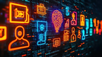 neon digital brain data stream: ai, innovation, and technology