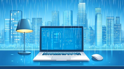 Night city rain laptop coding