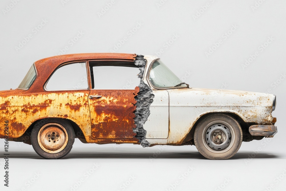 Side by side comparison of a rusted car and a restored vehicle ...