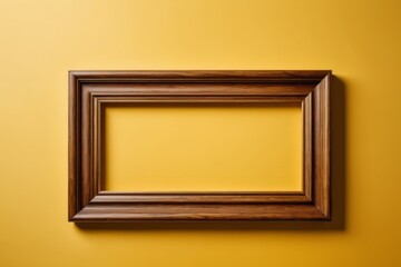 Wall Mural - A gold brown picture frame on a wooden wall with an empty space for a photo, showcasing vintage and antique design elements