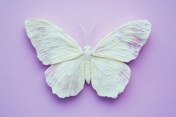 Wall Mural - Sculpted white butterfly with purple accents on lavender background