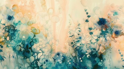 Wall Mural - abstract floral watercolor art in soft pastel colors