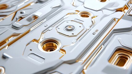 Aufkleber - A white and gold design with holes and a gold center