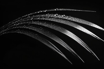 Wall Mural - glimmering water droplets on elegant leaves in monochrome tones