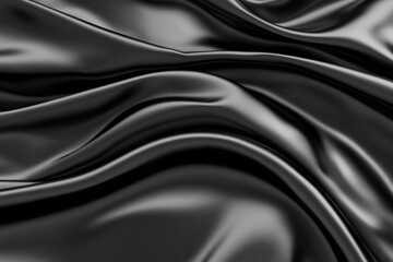 Canvas Print - Elegant Black Satin Fabric with Smooth Waves and Textured Surface