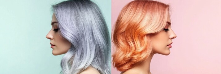 Poster - Transitioning from gray hair to vibrant colors showcases the beauty of self expression and personal style choices. Generative AI