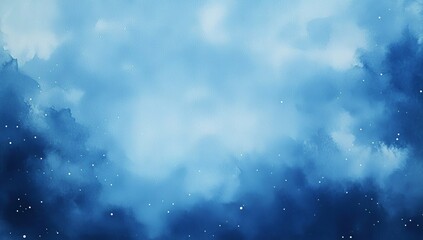 Wall Mural - A beautiful watercolor depiction of a blue sky filled with clouds and twinkling sparkles.