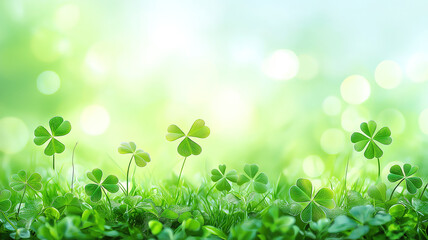 Wall Mural - st patrick’s day holiday symbol featuring three-leaved shamrocks and a lucky four-leaf clover