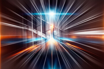 Leinwandbilder - Abstract concept of Hong Kong business with fast speed light trails. Dynamic perspective representing progress and technology in a modern city.