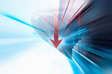 Aufkleber - A business concept image representing Hong Kong's market decline. Red arrows on a globe symbolize a downward trend and economic challenges.