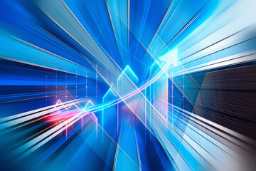 Aufkleber - Vibrant abstract business concept illustrating Hong Kong's financial growth, featuring upward arrows and a line graph against a dynamic blue backdrop.