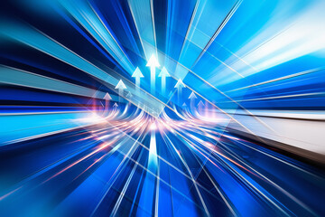 Fototapete - Hong Kong business concept with dynamic growth represented by upward arrows and motion blur.  Bright light symbolizes progress and a fast-paced environment.
