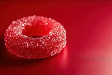 Wall Mural - A single sugary ring candy rests upon a red surface