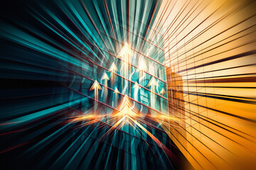 Aufkleber - Abstract business concept of growth in Hong Kong. Upward arrows in a dynamic urban scene suggest progress and motion.