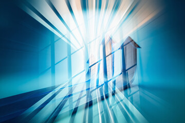 Aufkleber - Abstract business concept in Hong Kong with upward motion and blue tones, suggesting growth and progress in a dynamic environment.