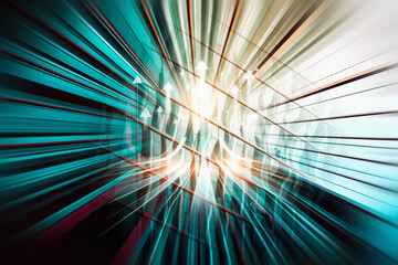 Fototapete - Dynamic abstract concept of business growth and motion in Hong Kong. Futuristic vision depicted with bright teal and orange lines creating a sense of speed and progress.