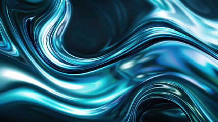 Wall Mural - Abstract blue and silver fluid waves create mesmerizing visual effect, evoking sense of movement and depth in digital art style