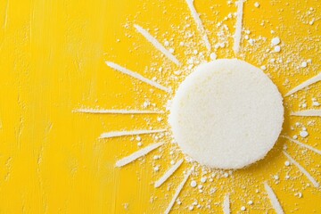 Canvas Print - Round white object depicted as sun on yellow background