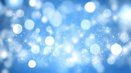 Abstract blue bokeh background with glowing lights and particles, perfect for festive or celebratory designs.