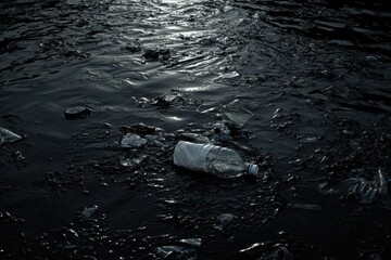 Aufkleber - Floating plastic waste covers ocean surface highlighting pollution crisis impacting marine life and habitats. Generative AI