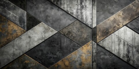 Wall Mural - Abstract Geometric Wall Paneling Featuring Distressed Metal and Stone Textures in a Modern Design Style