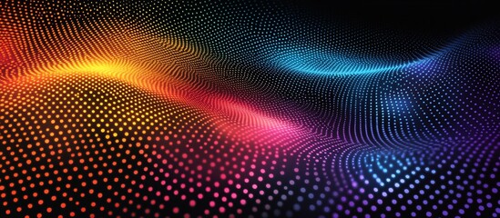 Wall Mural - vibrant abstract wave pattern with colorful dots flowing across a dark background