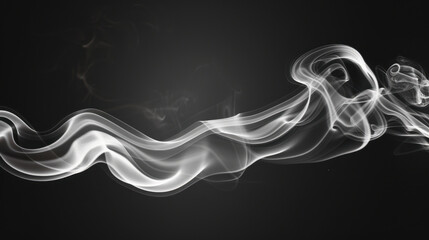 Wall Mural - Smooth white smoke swirls gracefully against dark background, creating ethereal and mysterious atmosphere. flowing patterns evoke sense of calm and intrigue