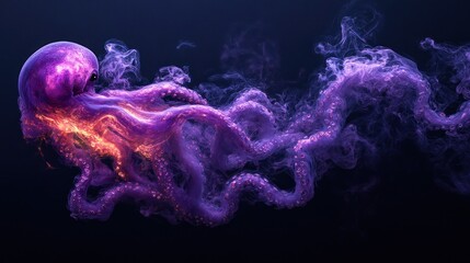 Wall Mural - Glowing Octopus Smoke Art, Deep Sea, Abstract Design