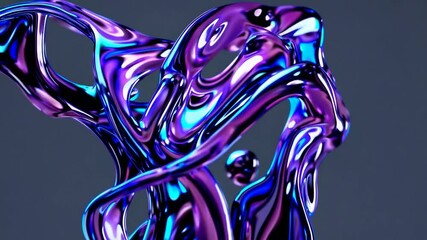 Poster - Abstract purple and blue liquid metallic swirl on dark background, modern art concept