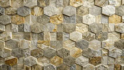 Wall Mural - Hexagonal Stone Mosaic Wall Texture A Seamless Pattern of Earthy Tones and Geometric Shapes