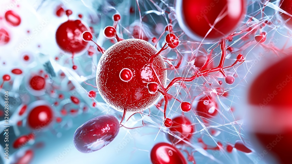 Detailed Microscopic View of Red and White Blood Cells in a Blue Tinted ...