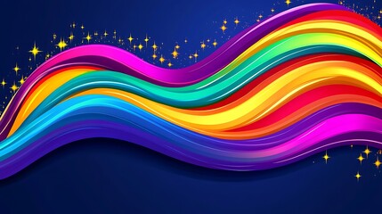 Wall Mural - Rainbow wave, stars, dark blue. Background design