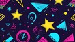 © yuan - Retro 80s pattern, digital art, vibrant shapes, dark background, textile print