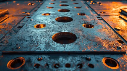 Wall Mural - Industrial metal plates with holes. AI.