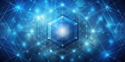 Abstract Network Geometry  Interconnected Hexagons and Luminescent Lines Form a Complex, Futuristic Digital Landscape